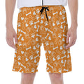Orange Paw And Bone Pattern Print Men's Beach Shorts