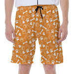 Orange Paw And Bone Pattern Print Men's Beach Shorts