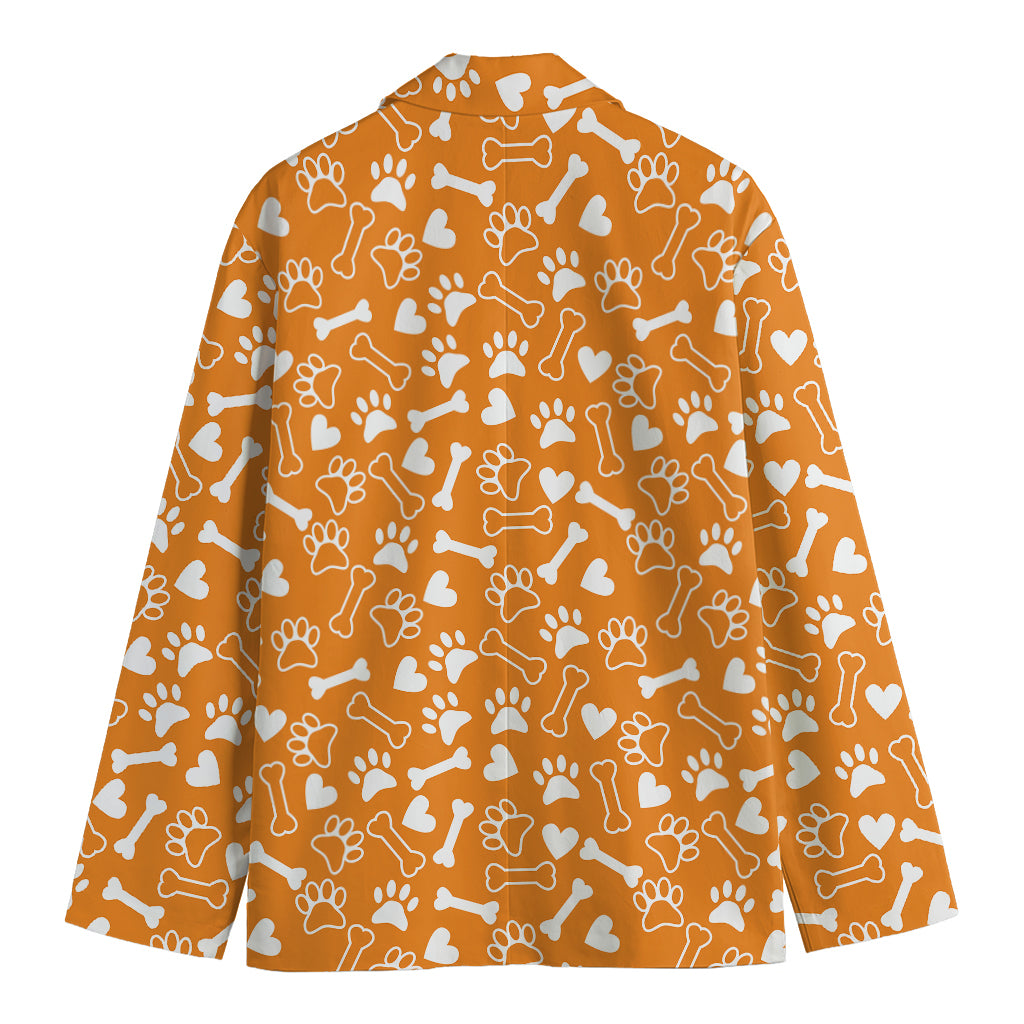 Orange Paw And Bone Pattern Print Men's Blazer