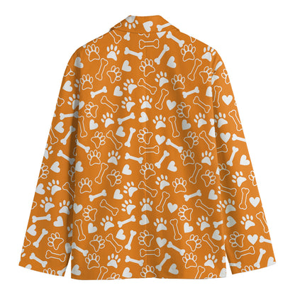 Orange Paw And Bone Pattern Print Men's Blazer
