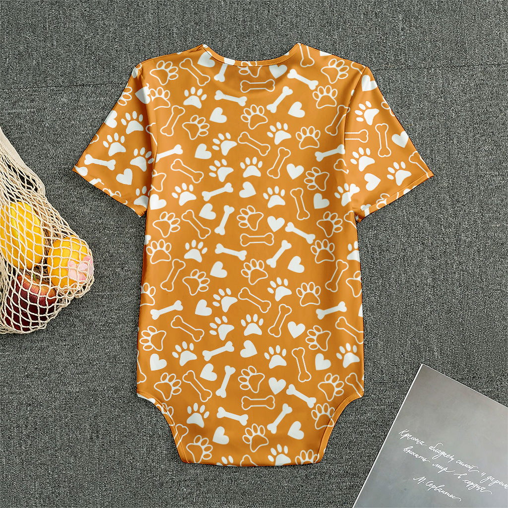 Orange Paw And Bone Pattern Print Men's Bodysuit