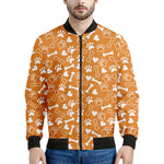 Orange Paw And Bone Pattern Print Men's Bomber Jacket
