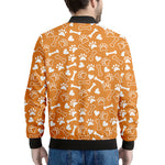 Orange Paw And Bone Pattern Print Men's Bomber Jacket