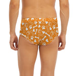 Orange Paw And Bone Pattern Print Men's Briefs