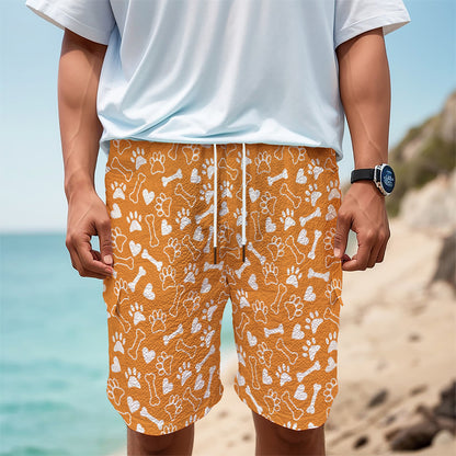 Orange Paw And Bone Pattern Print Men's Cargo Shorts