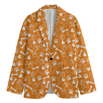 Orange Paw And Bone Pattern Print Men's Cotton Blazer