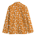 Orange Paw And Bone Pattern Print Men's Cotton Blazer