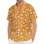 Orange Paw And Bone Pattern Print Men's Deep V-Neck Shirt