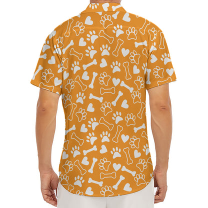 Orange Paw And Bone Pattern Print Men's Deep V-Neck Shirt