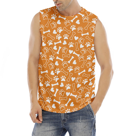 Orange Paw And Bone Pattern Print Men's Fitness Tank Top