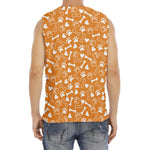 Orange Paw And Bone Pattern Print Men's Fitness Tank Top