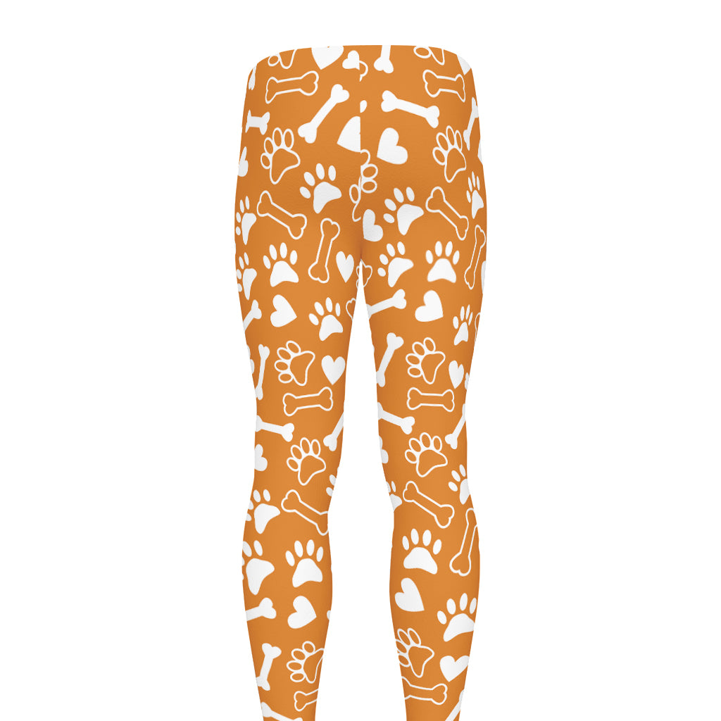 Orange Paw And Bone Pattern Print Men's leggings