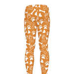 Orange Paw And Bone Pattern Print Men's leggings