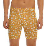 Orange Paw And Bone Pattern Print Men's Long Boxer Briefs