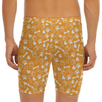 Orange Paw And Bone Pattern Print Men's Long Boxer Briefs