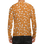 Orange Paw And Bone Pattern Print Men's Long Sleeve Rash Guard