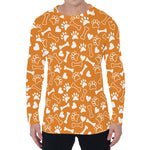Orange Paw And Bone Pattern Print Men's Long Sleeve T-Shirt