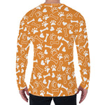 Orange Paw And Bone Pattern Print Men's Long Sleeve T-Shirt