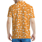 Orange Paw And Bone Pattern Print Men's Polo Shirt
