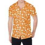 Orange Paw And Bone Pattern Print Men's Shirt