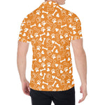 Orange Paw And Bone Pattern Print Men's Shirt