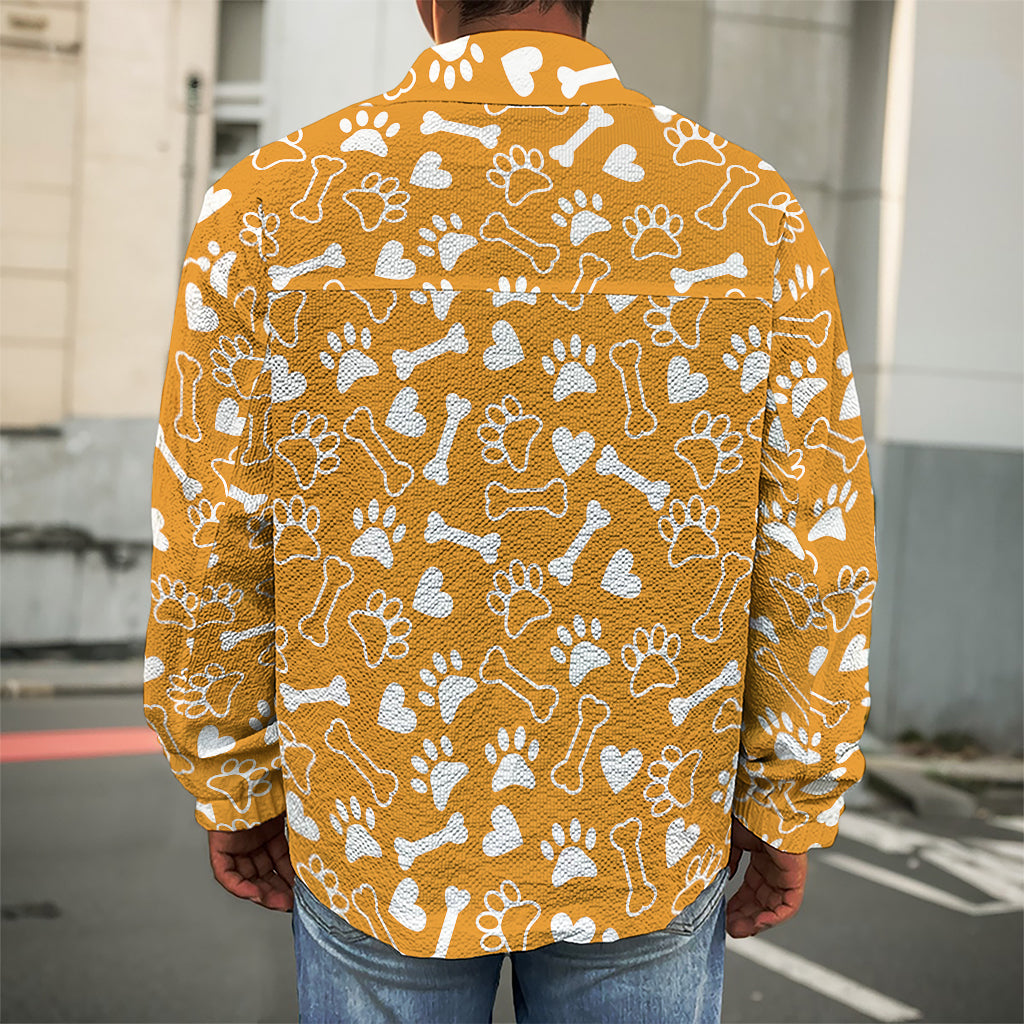 Orange Paw And Bone Pattern Print Men's Shirt Jacket