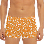 Orange Paw And Bone Pattern Print Men's Short Boxer Briefs
