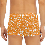 Orange Paw And Bone Pattern Print Men's Short Boxer Briefs