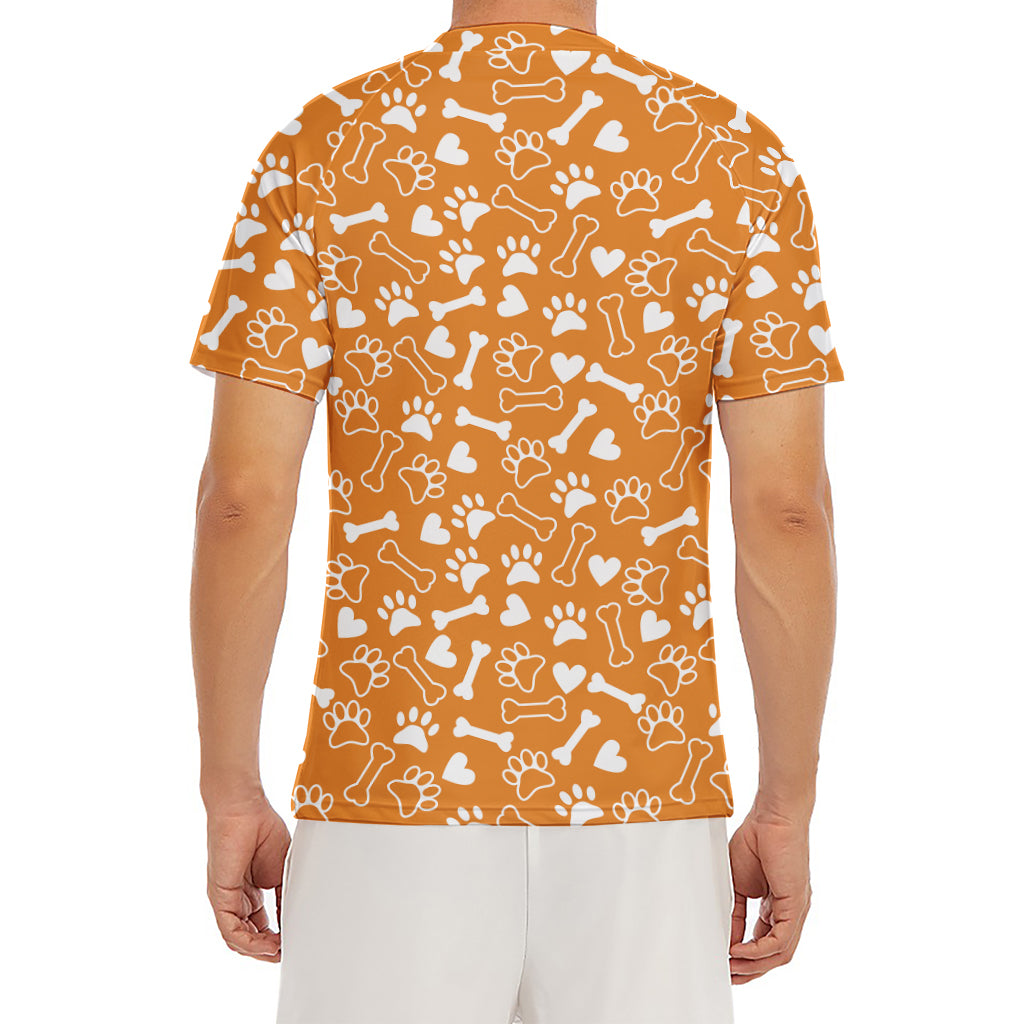 Orange Paw And Bone Pattern Print Men's Short Sleeve Rash Guard
