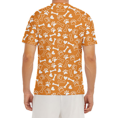 Orange Paw And Bone Pattern Print Men's Short Sleeve Rash Guard