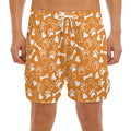 Orange Paw And Bone Pattern Print Men's Split Running Shorts