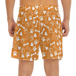 Orange Paw And Bone Pattern Print Men's Split Running Shorts