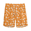 Orange Paw And Bone Pattern Print Men's Athletic Shorts