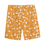 Orange Paw And Bone Pattern Print Men's Sports Shorts