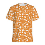 Orange Paw And Bone Pattern Print Men's Sports T-Shirt