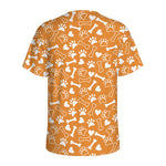 Orange Paw And Bone Pattern Print Men's Sports T-Shirt