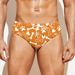 Orange Paw And Bone Pattern Print Men's Swim Briefs