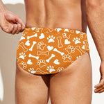 Orange Paw And Bone Pattern Print Men's Swim Briefs