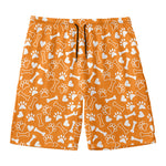 Orange Paw And Bone Pattern Print Men's Swim Trunks