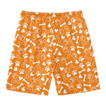 Orange Paw And Bone Pattern Print Men's Swim Trunks