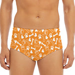 Orange Paw And Bone Pattern Print Men's Triangle Swim Briefs