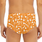 Orange Paw And Bone Pattern Print Men's Triangle Swim Briefs
