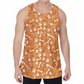 Orange Paw And Bone Pattern Print Men's Velvet Tank Top