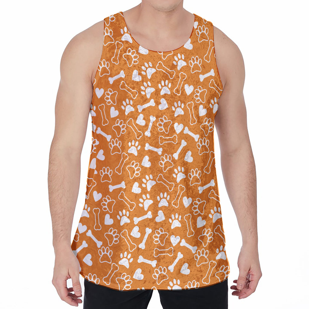 Orange Paw And Bone Pattern Print Men's Velvet Tank Top