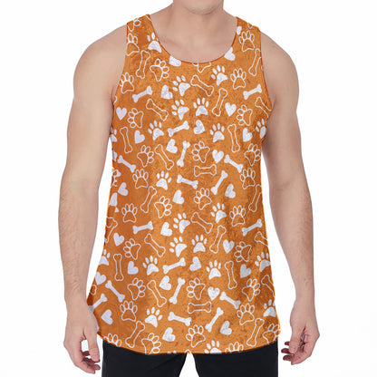 Orange Paw And Bone Pattern Print Men's Velvet Tank Top