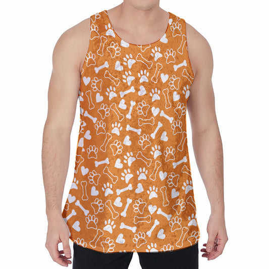 Orange Paw And Bone Pattern Print Men's Velvet Tank Top