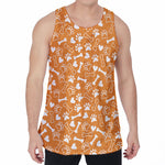 Orange Paw And Bone Pattern Print Men's Velvet Tank Top