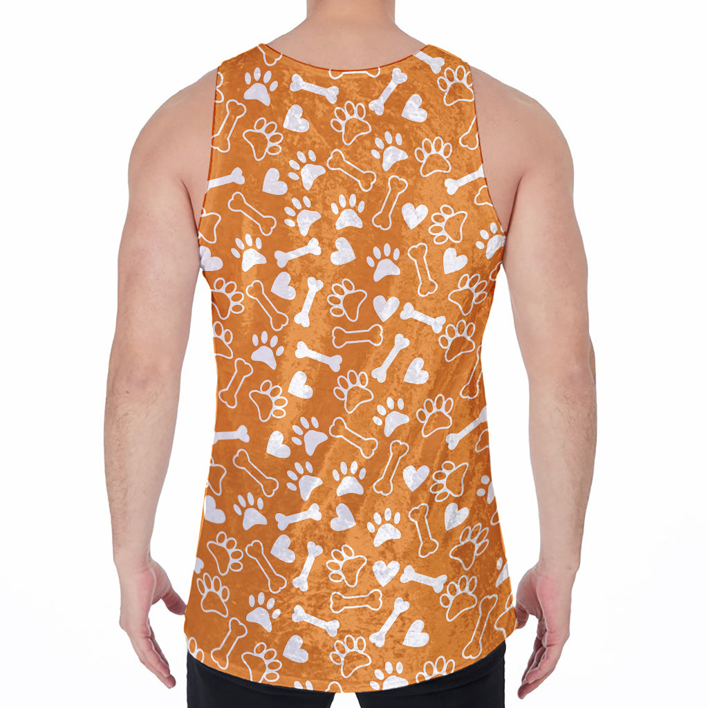 Orange Paw And Bone Pattern Print Men's Velvet Tank Top
