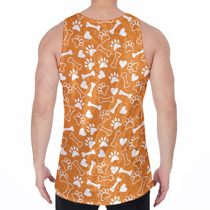 Orange Paw And Bone Pattern Print Men's Velvet Tank Top