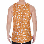 Orange Paw And Bone Pattern Print Men's Velvet Tank Top